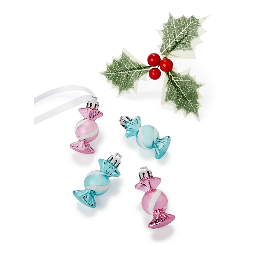 Set of 2 Holiday Lane 4-Pc. Pink & Aqua Candy Mini Ornaments Set